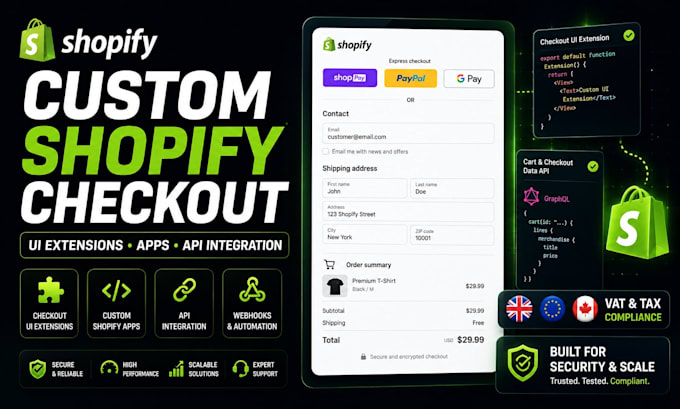 develop custom shopify checkout UI extension vat compliance app
