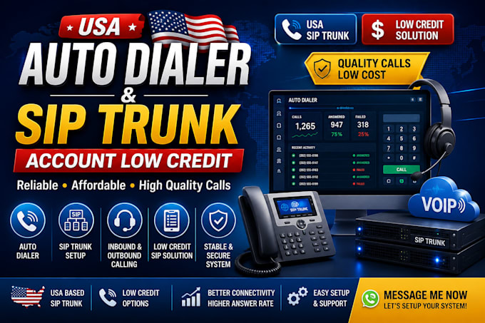 setup usa auto dialer and sip trunk account low credit