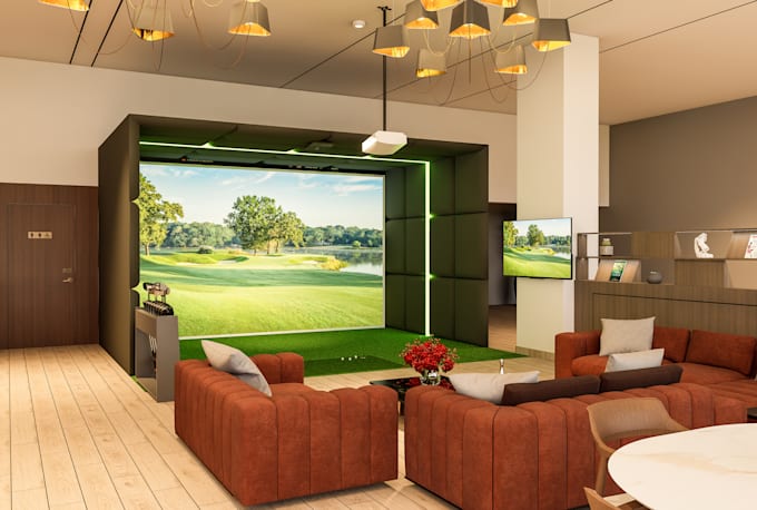 design custom indoor golf simulator with realistic 3d rendering