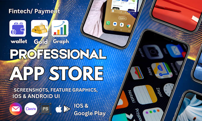 modern app store screenshots and play store feature graphic