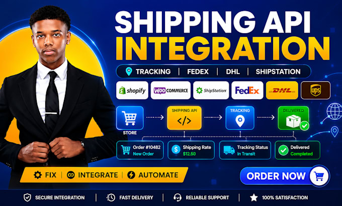integrate shipping API, tracking API, shipstation, fedex, dhl, ups and shopify