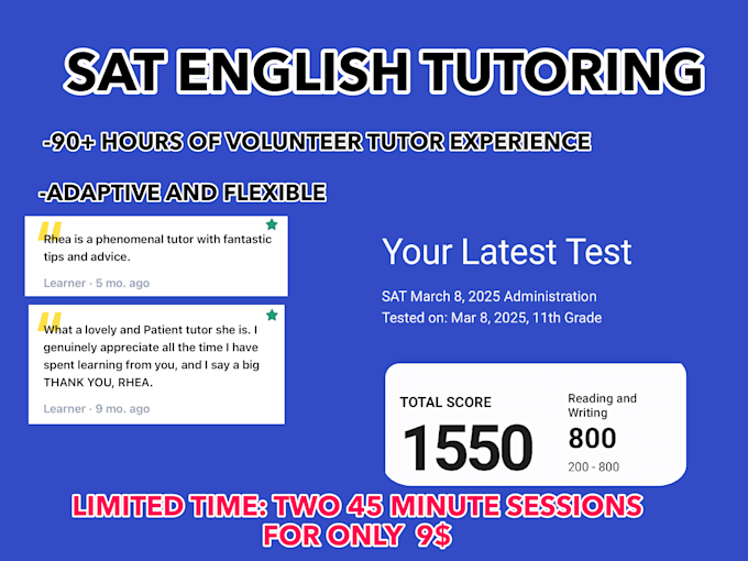 tutor you two 45 minute sessions in sat english