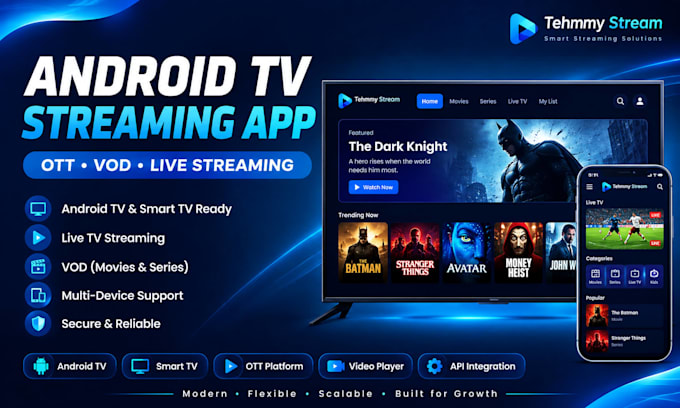 develop android tv streaming app, ott app and smart tv app