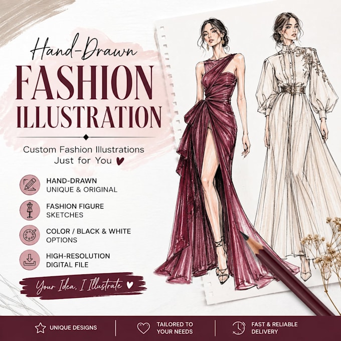 create hand drawn fashion illustrations and sketches