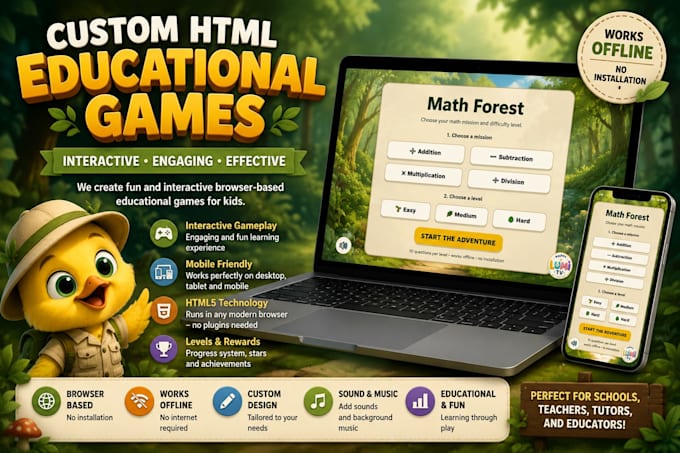 create custom interactive educational HTML games