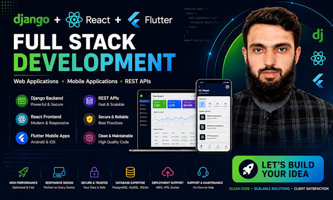 develop django react and flutter web and mobile applications