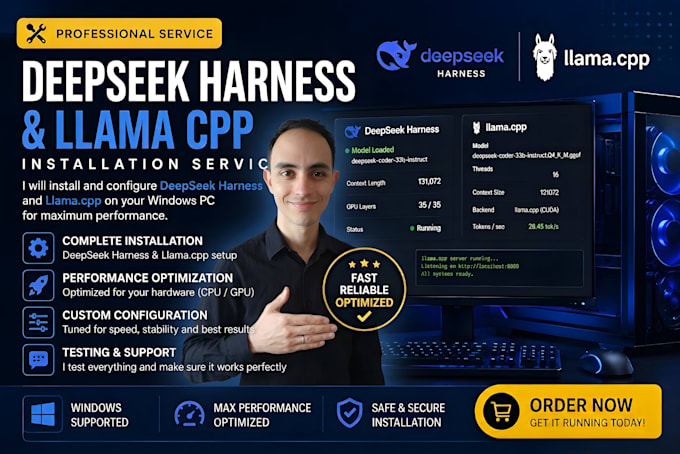 setup deepseek harness and local ai agent with llama cpp