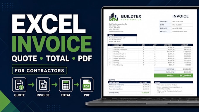 create an excel invoice and quote template for contractors