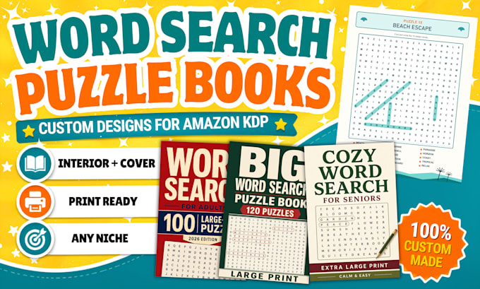 create custom word search puzzle book interior and cover for amazon KDP