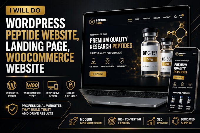 design wordpress peptide website, landing page or woocommerce website