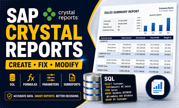 create and fix crystal reports with sql