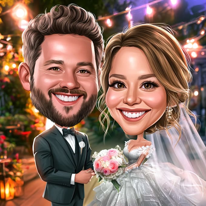 create professional caricatures for couples or wedding gift