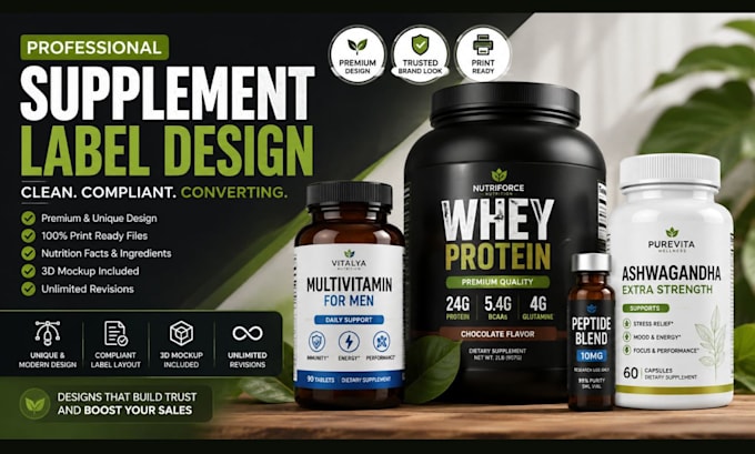 design product label supplement label and bottle label