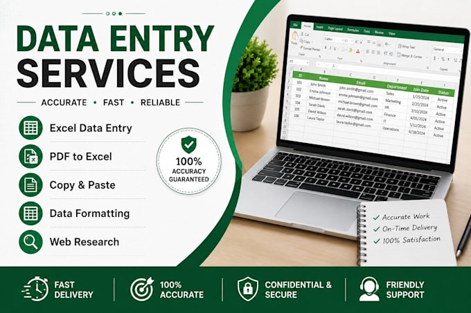 do accurate data entry, copy paste and excel work