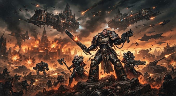 design cinematic warhammer 40k battle art