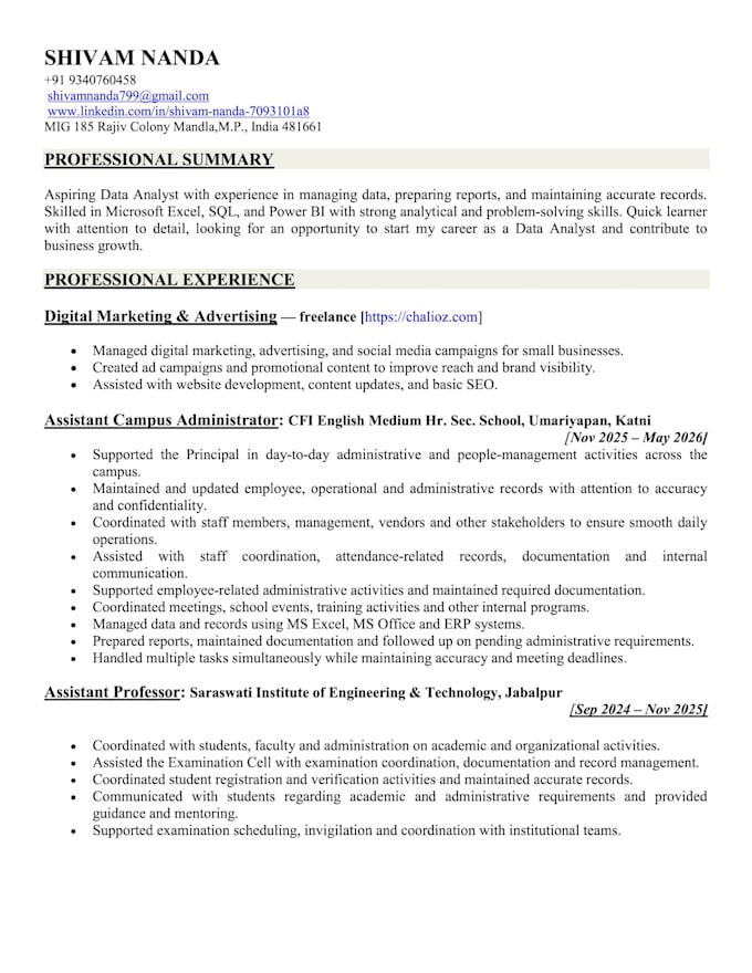 create an ats friendly resume CV optimized for job applications