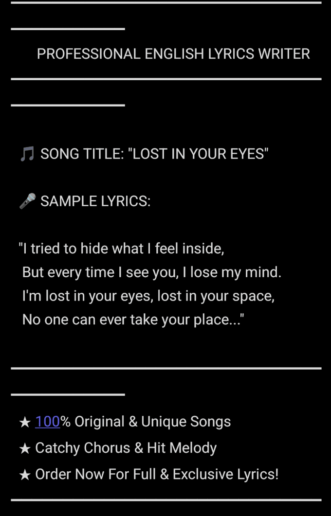 write professional english song lyrics for you