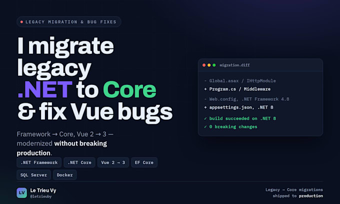 migrate legacy asp net framework to asp net core and fix vue bugs