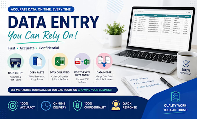 data entry, copy paste, data collating,pdf to excel data entry,data merge