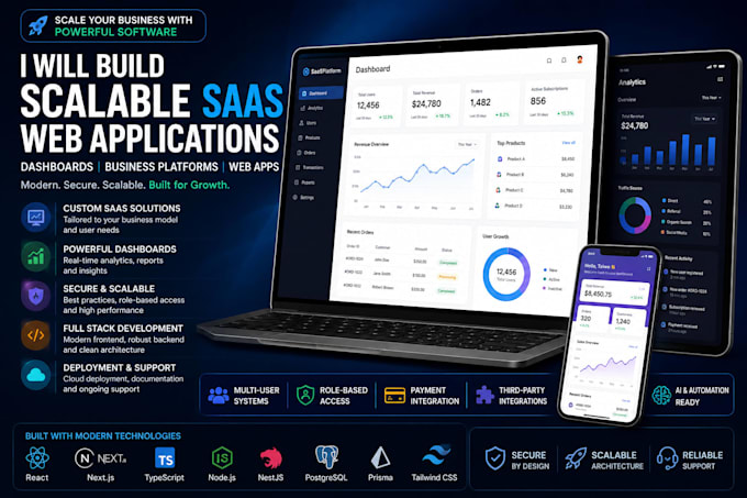 build a scalable saas web application, dashboard, or business platform