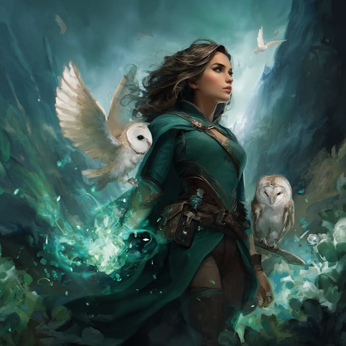 create epic fantasy scene and character artwork