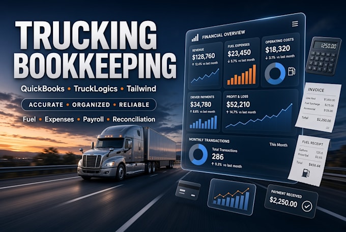 do trucking bookkeeping using quickbooks, trucklogics and tailwind