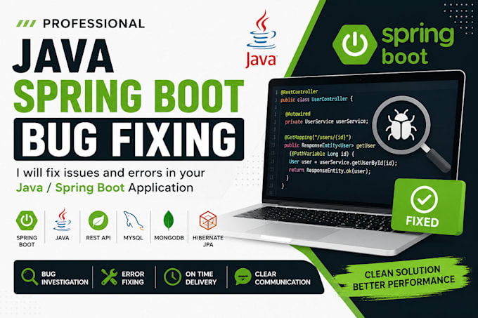 fix java spring boot bugs, errors and rest API issues