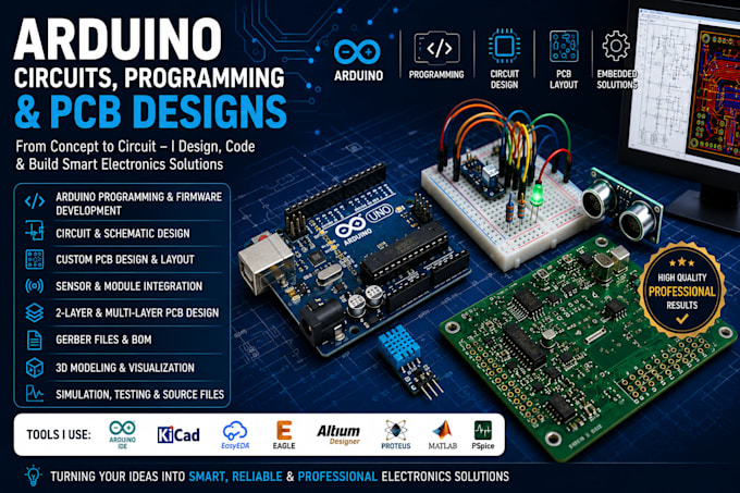 design arduino circuits, programming, and create pcb designs