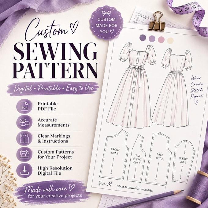 create custom sewing patterns and printable PDF patterns