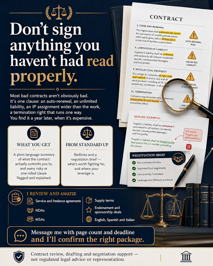 review, advise and negotiate contracts and deals