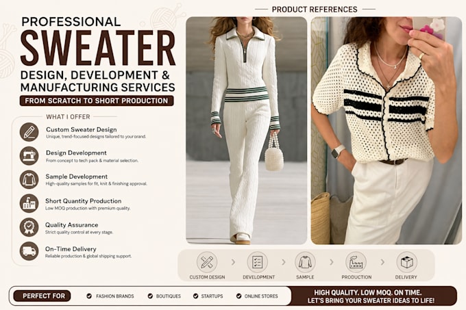 design, develop, sample and manufacture custom sweaters with low moq