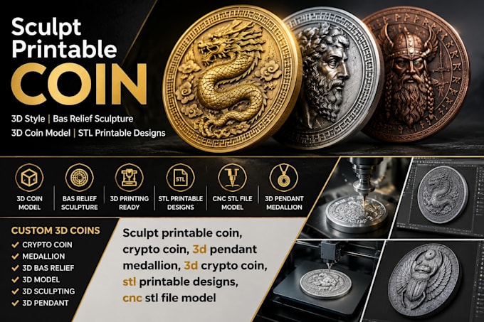 do 3d crypto coin cnc stl file model bas relief sculpture medallion