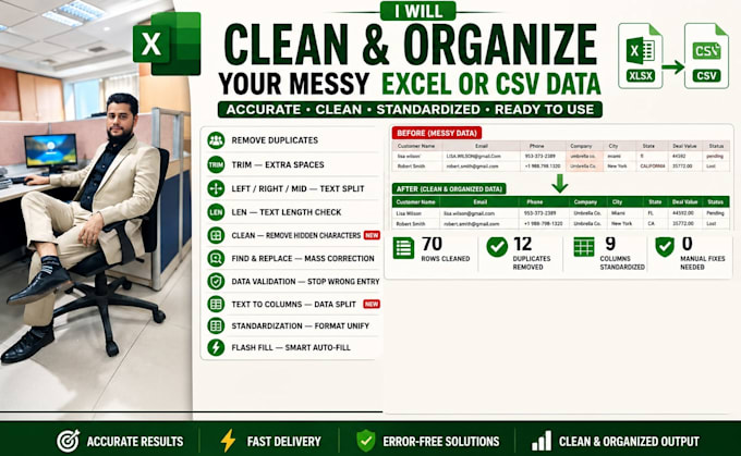 clean and organize your messy excel or csv data