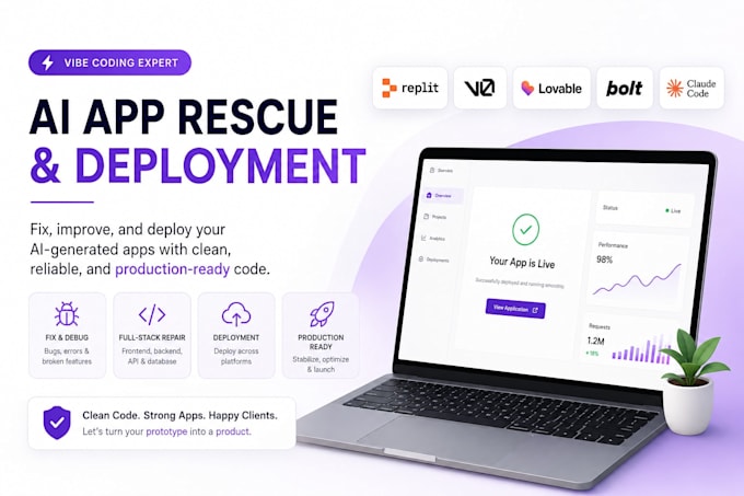 be your replit app developer fix vibe coded app v0 developer vibe coding expert