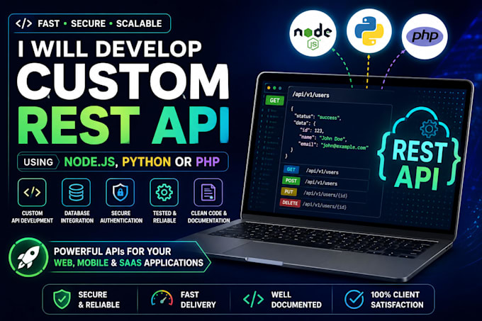 develop a custom rest API with node js python or PHP