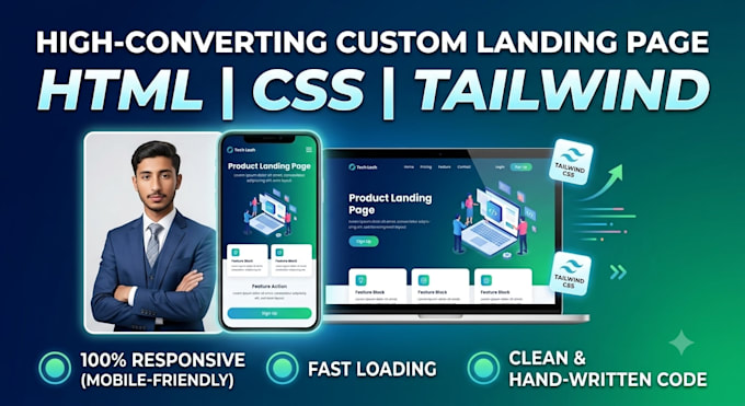 build a responsive landing page using HTML CSS and tailwind