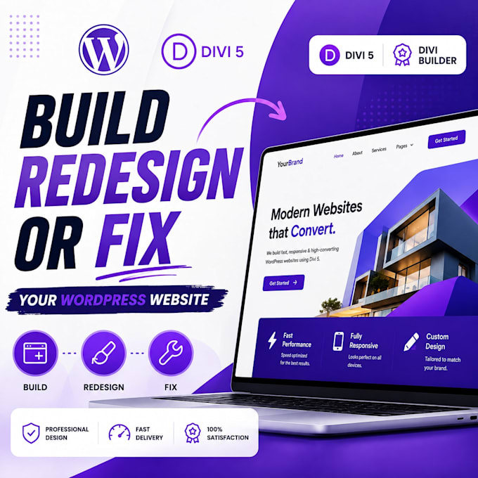 build fix your wordpress website using divi 5 and divi builder, install divi