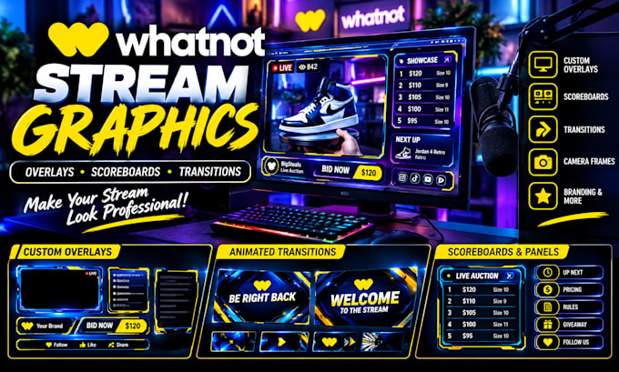 design custom whatnot overlays and obs stream graphics