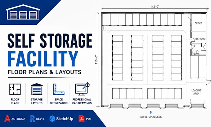 design self storage facility floor plans, storage unit layout and cad