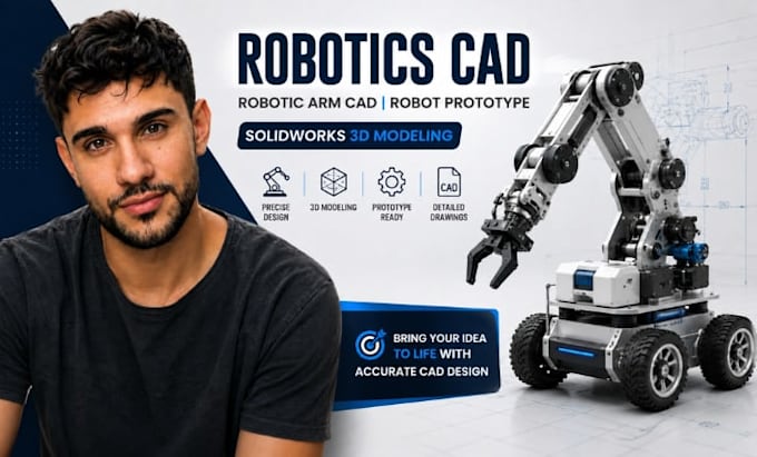 robotics cad, robotic arm cad, robot prototype, solidworks 3d modeling