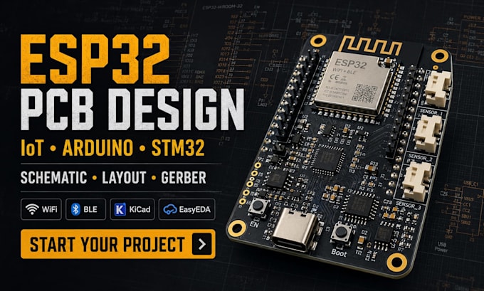 design esp32, arfuino, stm32, iot, pcb schematic, iot hardware, and gerber files