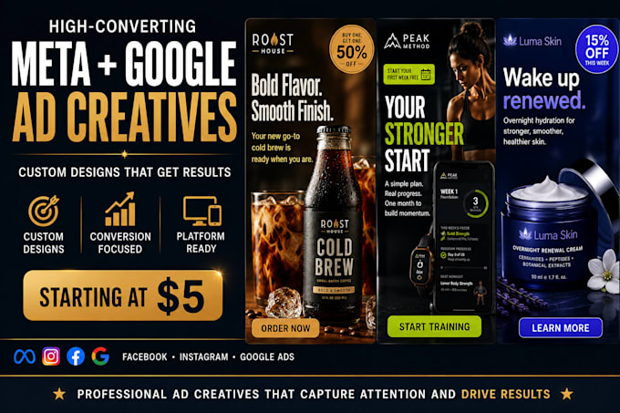 design conversion focused meta and google ad creatives