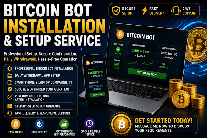develop profitable bitcoin app, bitcoin bot on smartphone, laptop