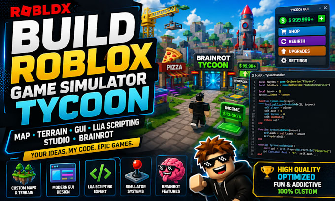 build roblox game simulator tycoon map terrain gui lua scripting studio brainrot