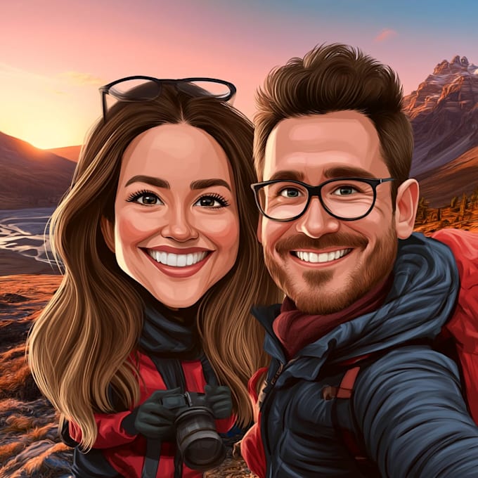 create professional caricatures for couples or wedding gift