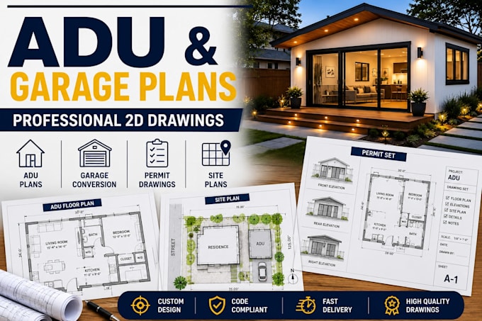 create adu plans, garage conversion plans, permit drawings and site plans
