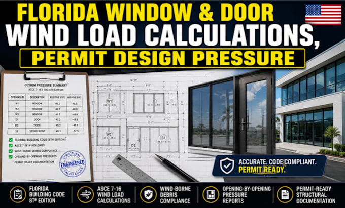 create florida window and door wind load calculations, permit design pressure