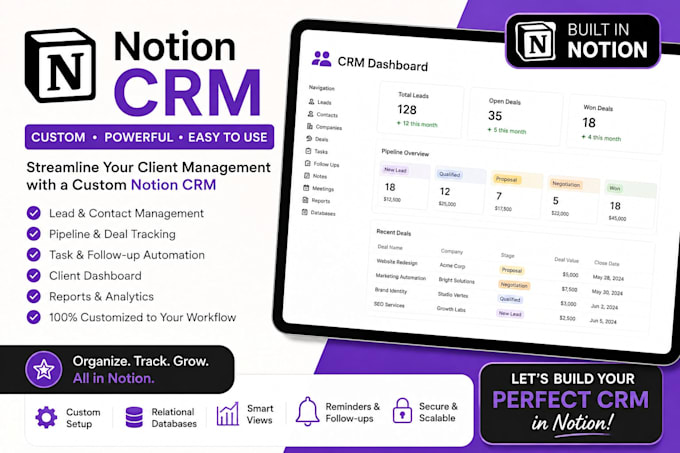 build custom notion crm client portal workspace automation dashboard
