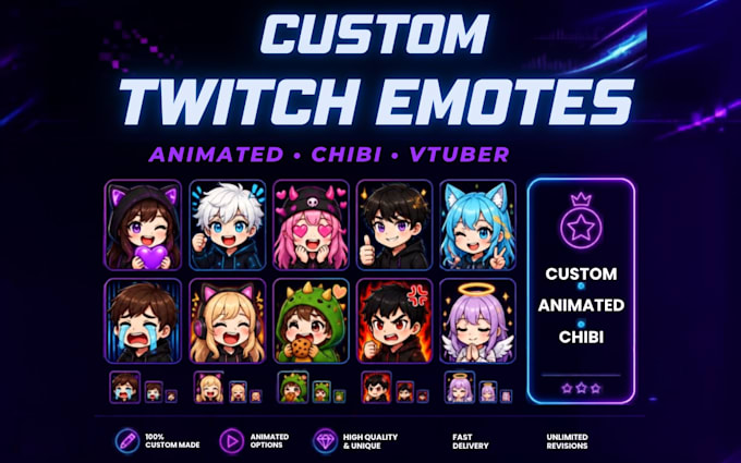 custom twitch emotes, animated emotes, chibi emotes chibi animated emotes vtuber