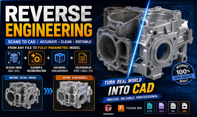 do reverse engineering from 3d scan, stl, and obj